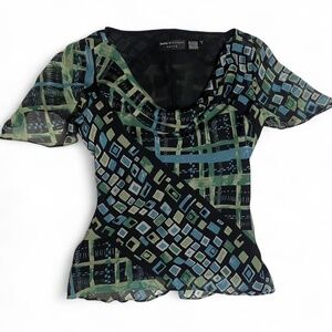 Silk abstract cowl neck blouse